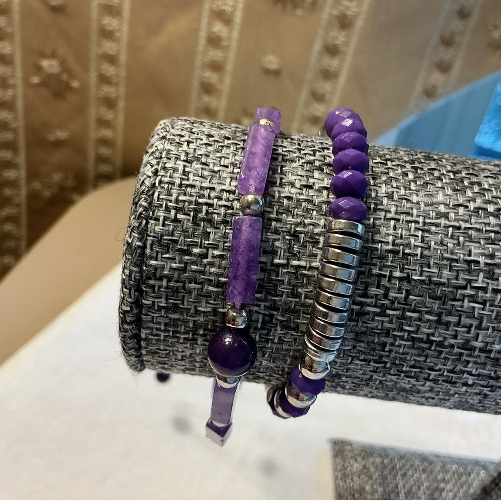 Purple Beaded Bracelets -Set of 2